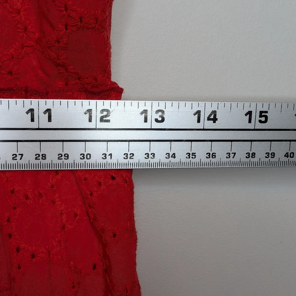 Sim & Sam Red Skinny Strap V Neck Eyelet Tiered Dress  Woman Medium - Picture 7 of 9